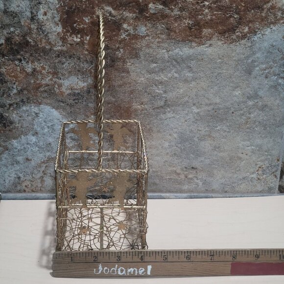 Gold Cherub Angel Stars Metal Wire Basket Twisted Handle - Picture 7 of 10